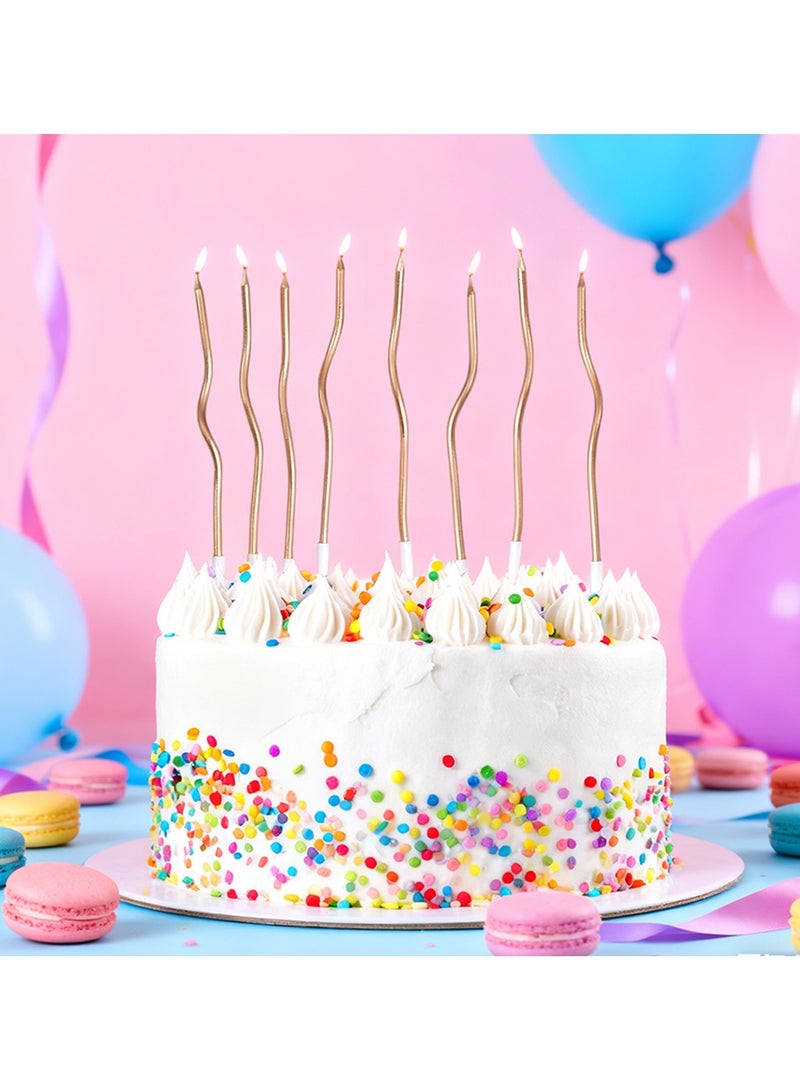 Chocisong 12PCS Twisted Birthday Candles Spiral Metallic Cupcake Thin Long Cake Candles for Birthday Wedding Christmas Ramadan National Day Anniversary Party (Champagne) - Image 1