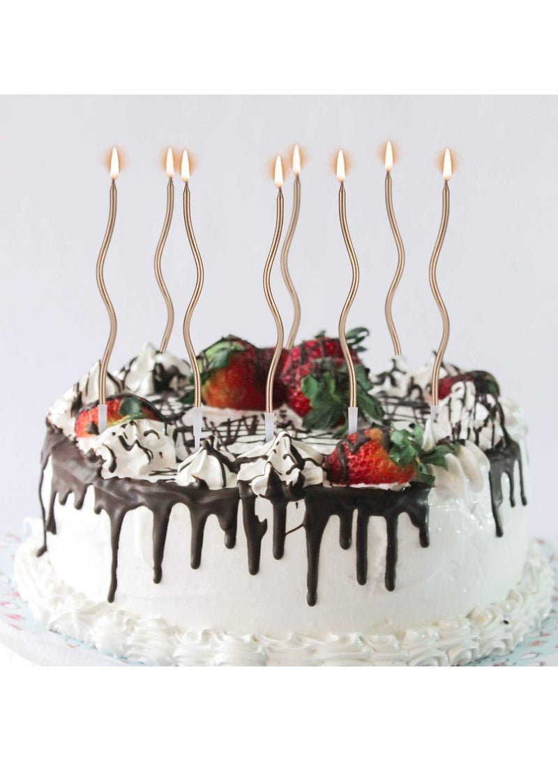 Chocisong 12PCS Twisted Birthday Candles Spiral Metallic Cupcake Thin Long Cake Candles for Birthday Wedding Christmas Ramadan National Day Anniversary Party (Champagne) - Image 3