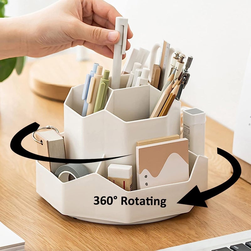 Fohome 9 Compartments Pen Holder, 360°Rotating Desk Organizer Large-Capacity Pen Organizer Storage, Personalized Creative Desk Pencil Pen Holder, Office Supplies Manager for Office, School - Image 1