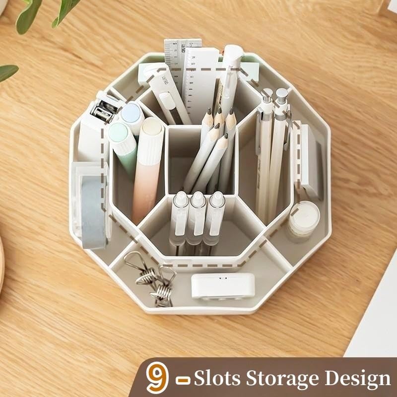 Fohome 9 Compartments Pen Holder, 360°Rotating Desk Organizer Large-Capacity Pen Organizer Storage, Personalized Creative Desk Pencil Pen Holder, Office Supplies Manager for Office, School - Image 4