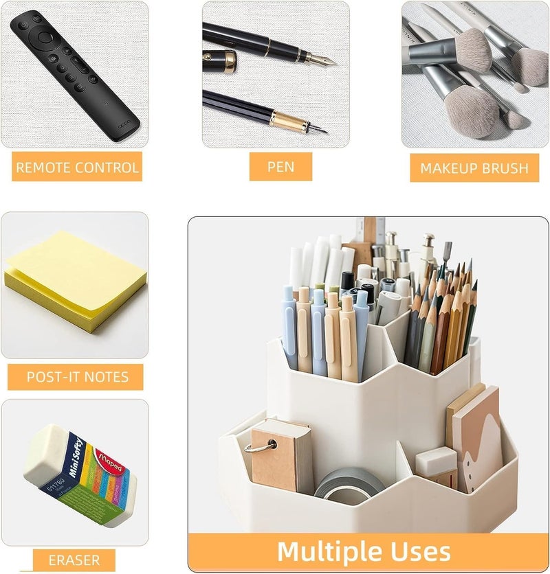 Fohome 9 Compartments Pen Holder, 360°Rotating Desk Organizer Large-Capacity Pen Organizer Storage, Personalized Creative Desk Pencil Pen Holder, Office Supplies Manager for Office, School - Image 2