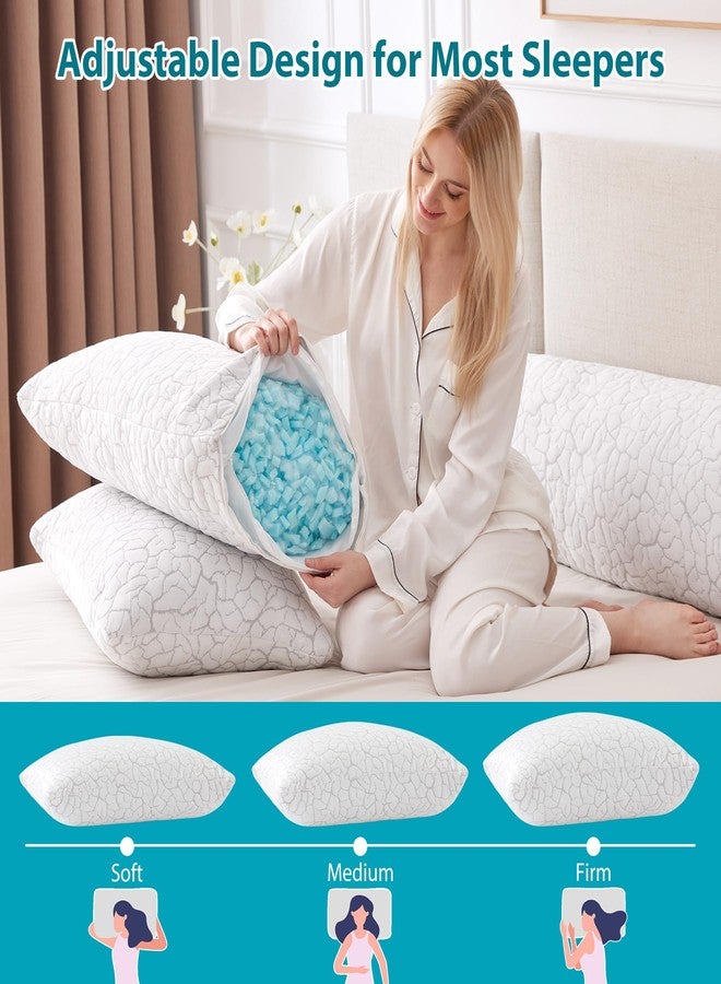 WGAKCED Cooling Pillows for Sleeping 2 Pack, Adjustable Shredded Memory Foam Pillows Queen Size, Firm Bed Pillows for Side, Back, Stomach, Hot Sleepers, Cold Pillow with Removable Washable Cover - Image 3