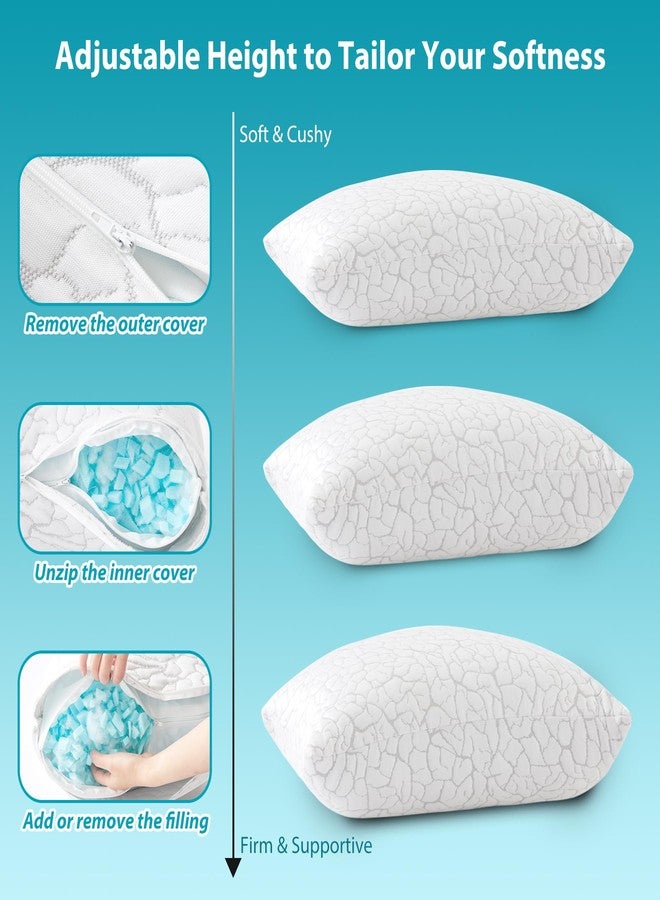 WGAKCED Cooling Pillows for Sleeping 2 Pack, Adjustable Shredded Memory Foam Pillows Queen Size, Firm Bed Pillows for Side, Back, Stomach, Hot Sleepers, Cold Pillow with Removable Washable Cover - Image 5
