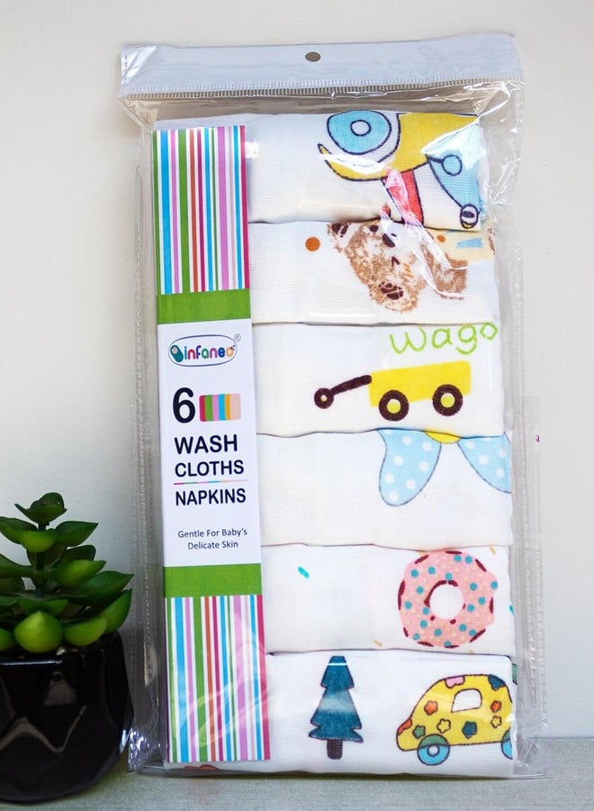 Rachna 2‑Layer Muslin Cotton Baby Washcloth Set - 172A - Pack of 6, 28×28 cm (11×11 in) | Extra‑Soft, Quick‑Dry Face & Burp Napkins for Newborns, Infants & Toddler Care - Image 1