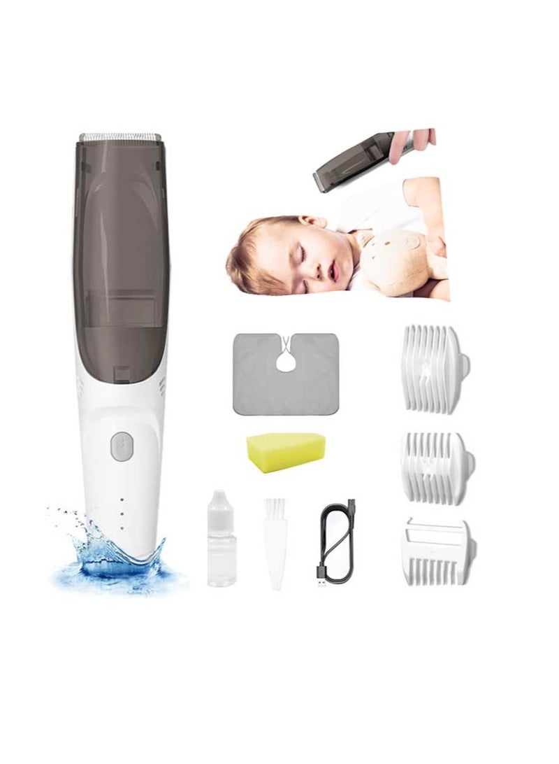 [Upgrade] Baby Hair Clipper, Rechargeable Electric Kids Silent Hair Clipper Baby Hair Trimmer, Waterproof Cordless Vacuum Hair Clipper Hair Cutter Haircut Kit for Baby Kids Toddles Infant (White) - Image 1