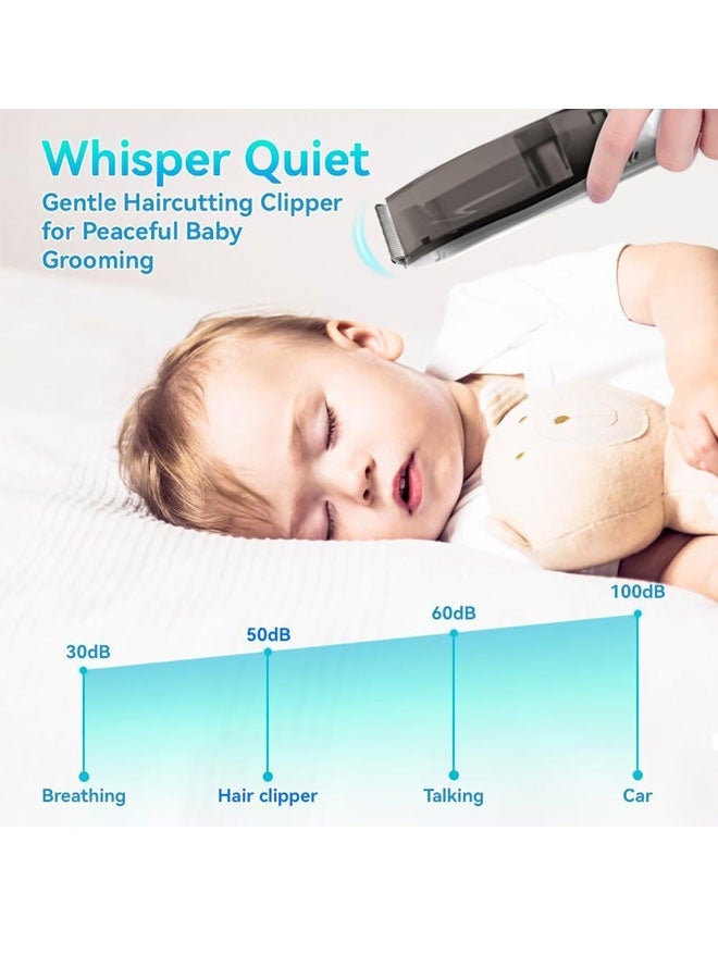 [Upgrade] Baby Hair Clipper, Rechargeable Electric Kids Silent Hair Clipper Baby Hair Trimmer, Waterproof Cordless Vacuum Hair Clipper Hair Cutter Haircut Kit for Baby Kids Toddles Infant (White) - Image 4