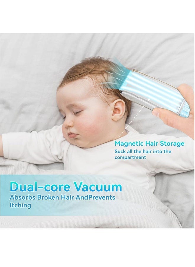 [Upgrade] Baby Hair Clipper, Rechargeable Electric Kids Silent Hair Clipper Baby Hair Trimmer, Waterproof Cordless Vacuum Hair Clipper Hair Cutter Haircut Kit for Baby Kids Toddles Infant (White) - Image 2