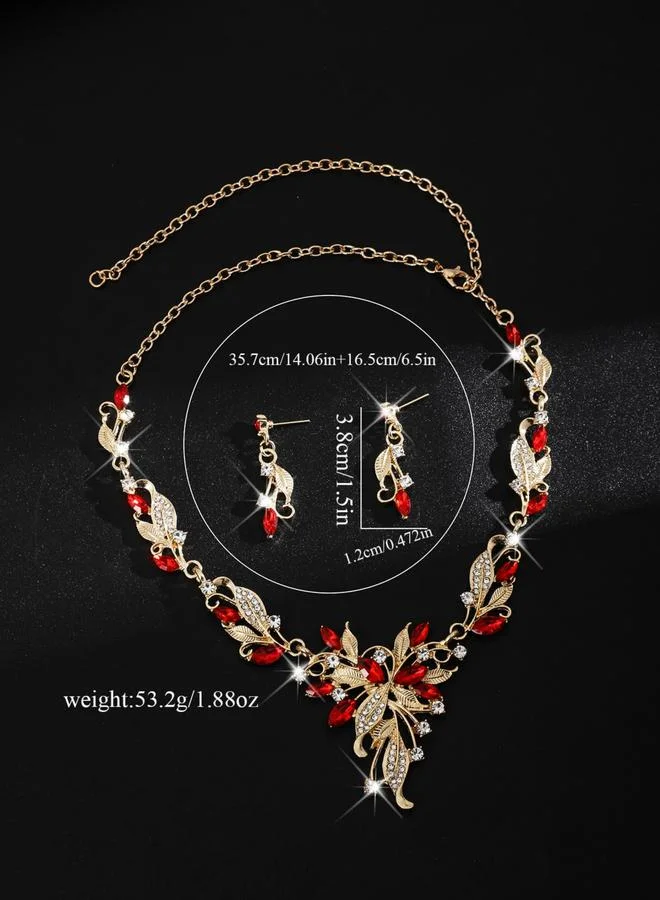Take Two  2-Piece Leaf Shape Embellished Necklace and Earrings Jewelry Set for Women | Best Price UAE