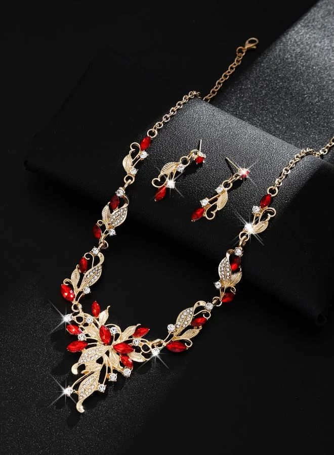 Take Two  2-Piece Leaf Shape Embellished Necklace and Earrings Jewelry Set for Women | Best Price UAE