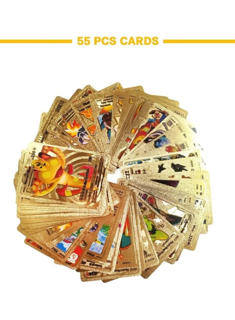 Pokemon 55 PCS Assorted Cards Deck Box Set TCG Cards Rare Shiny Card Collection Cards (Gold) - Image 3
