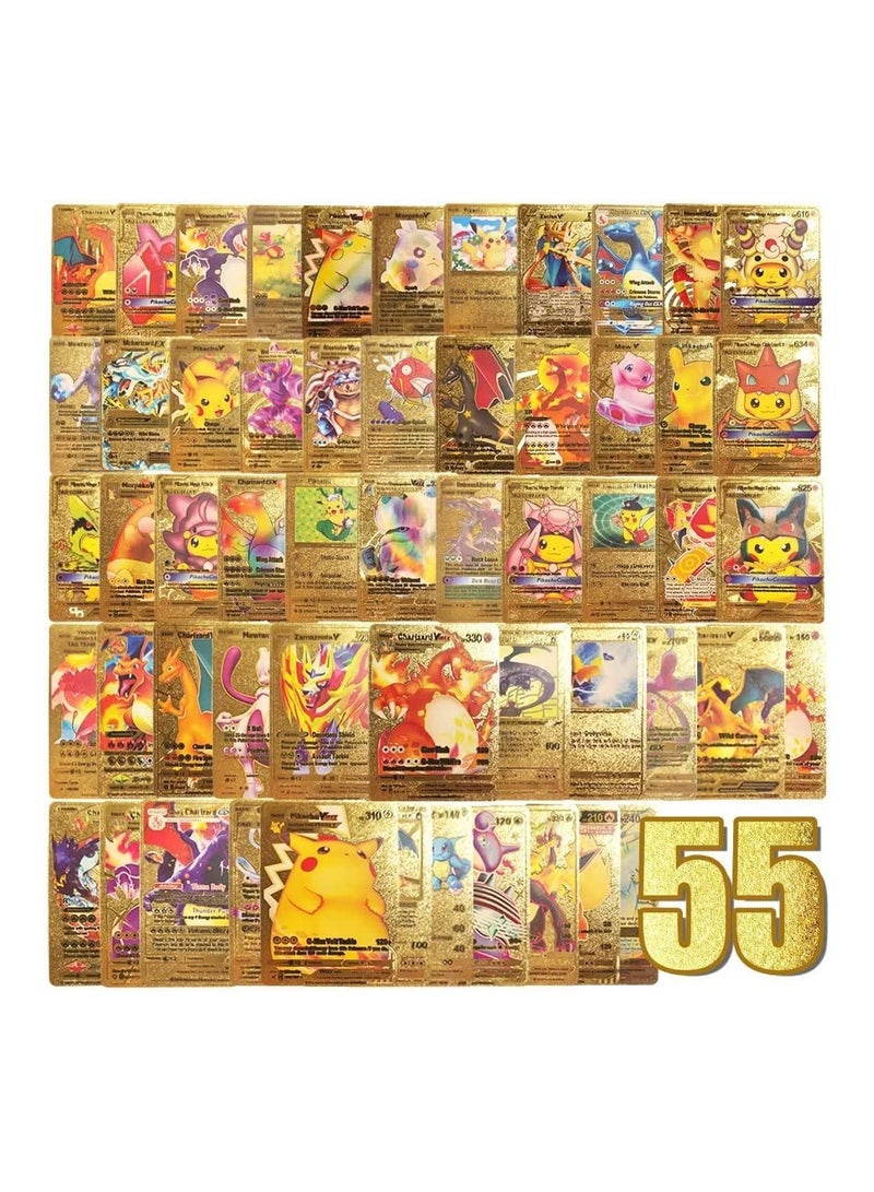 Pokemon 55 PCS Assorted Cards Deck Box Set TCG Cards Rare Shiny Card Collection Cards (Gold) - Image 1