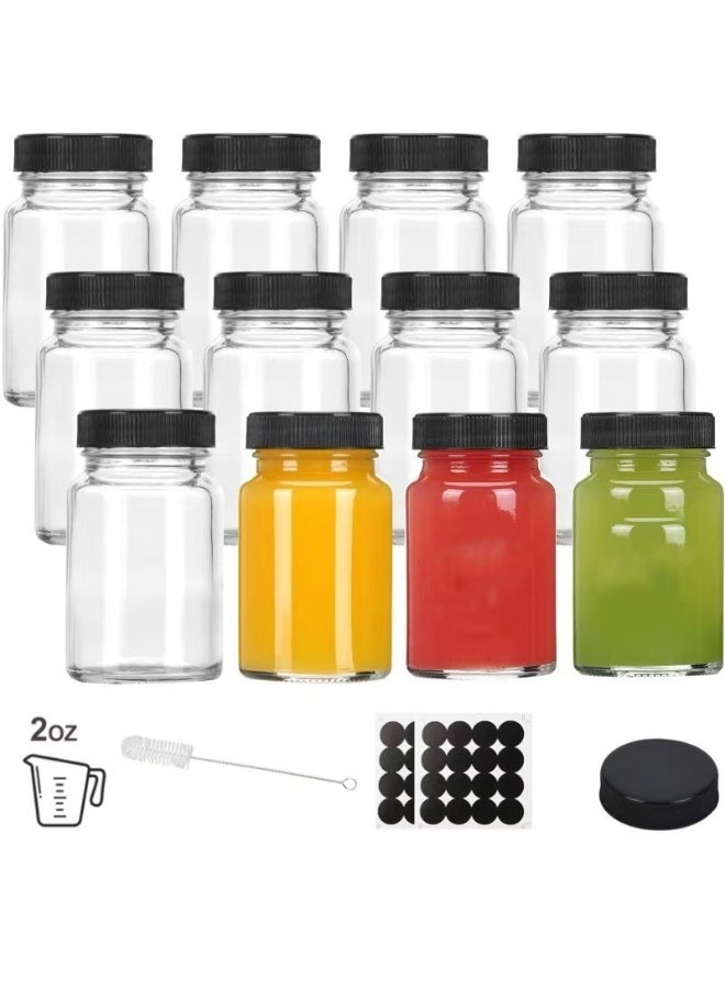 15pcs 2oz Glass Jars With Lids, Small Mason Jars for Liquids, Wide Mouth Short Jars with Caps for Potion, Ginger Shots, Oils, with Waterproof Stickers and Brush - Image 1