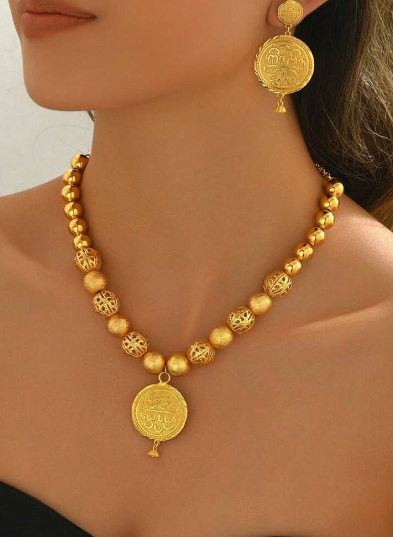 غولدماكس طقم نسائي شبيه بالذهب مكون من سلسال وحلق اذن مطلي عيار 21 - Image 1