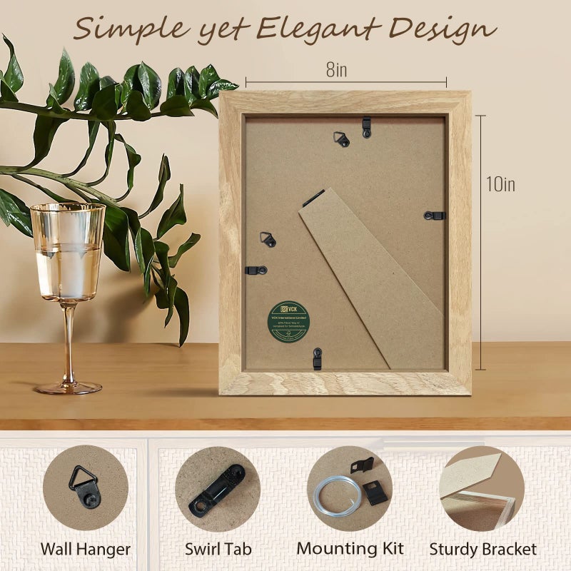 VCK 8x10 Picture Frame Set of 3  Natural Solid Wood Beige Photo Frame  Exclusive Wood Grain  Table Display or Wall Hanging - Image 3