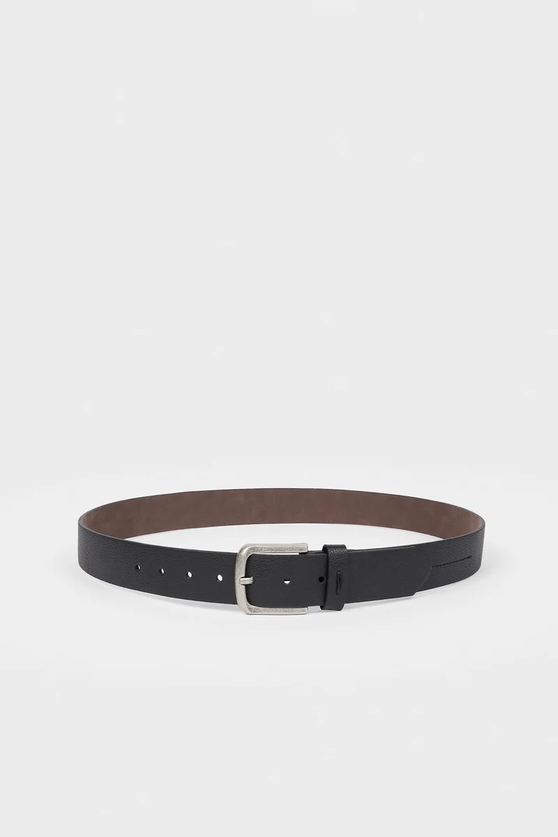 Man Rectangle Clasp Faux Leather Jean Belt
