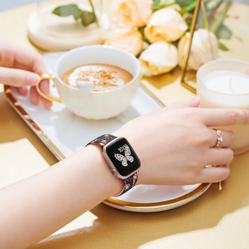 DaQin Floral Engraved Band Compatible with Apple Watch Bands for Women 40mm 41mm 42mm 44mm 45mm 46mm 38mm, Cute Two-Tone Flower Soft Silicone Sport Strap for iWatch Series 11 10 9 8 7 6 5 4 3 2 1 SE - Image 5