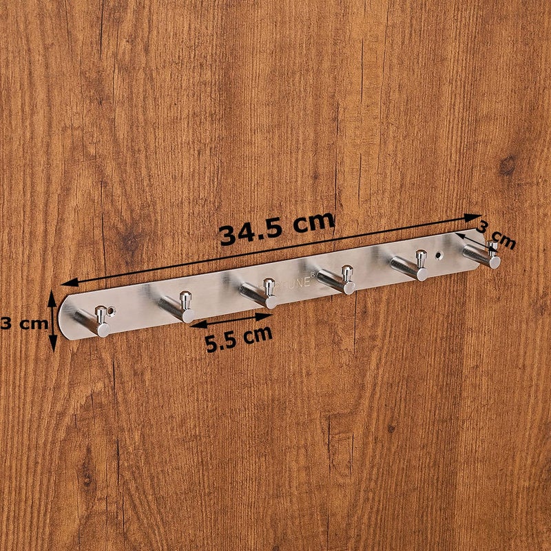 Fortune FORTUNE Premium Stainless Steel Hook Plate Hook PattiWall Mounting Door Back Hanger Pins Hanging Cloth Set Shirt Bath Towel HangerRobe Keys Coat Hook Hanger Rail Bar for Bathroo 6 Hooks - Image 4