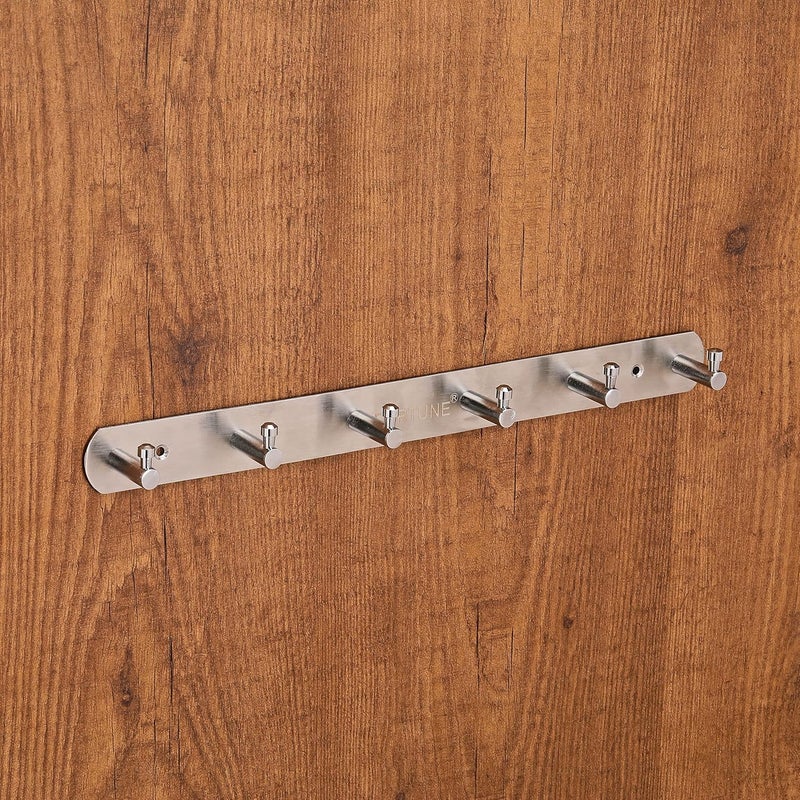Fortune FORTUNE Premium Stainless Steel Hook Plate Hook PattiWall Mounting Door Back Hanger Pins Hanging Cloth Set Shirt Bath Towel HangerRobe Keys Coat Hook Hanger Rail Bar for Bathroo 6 Hooks - Image 1