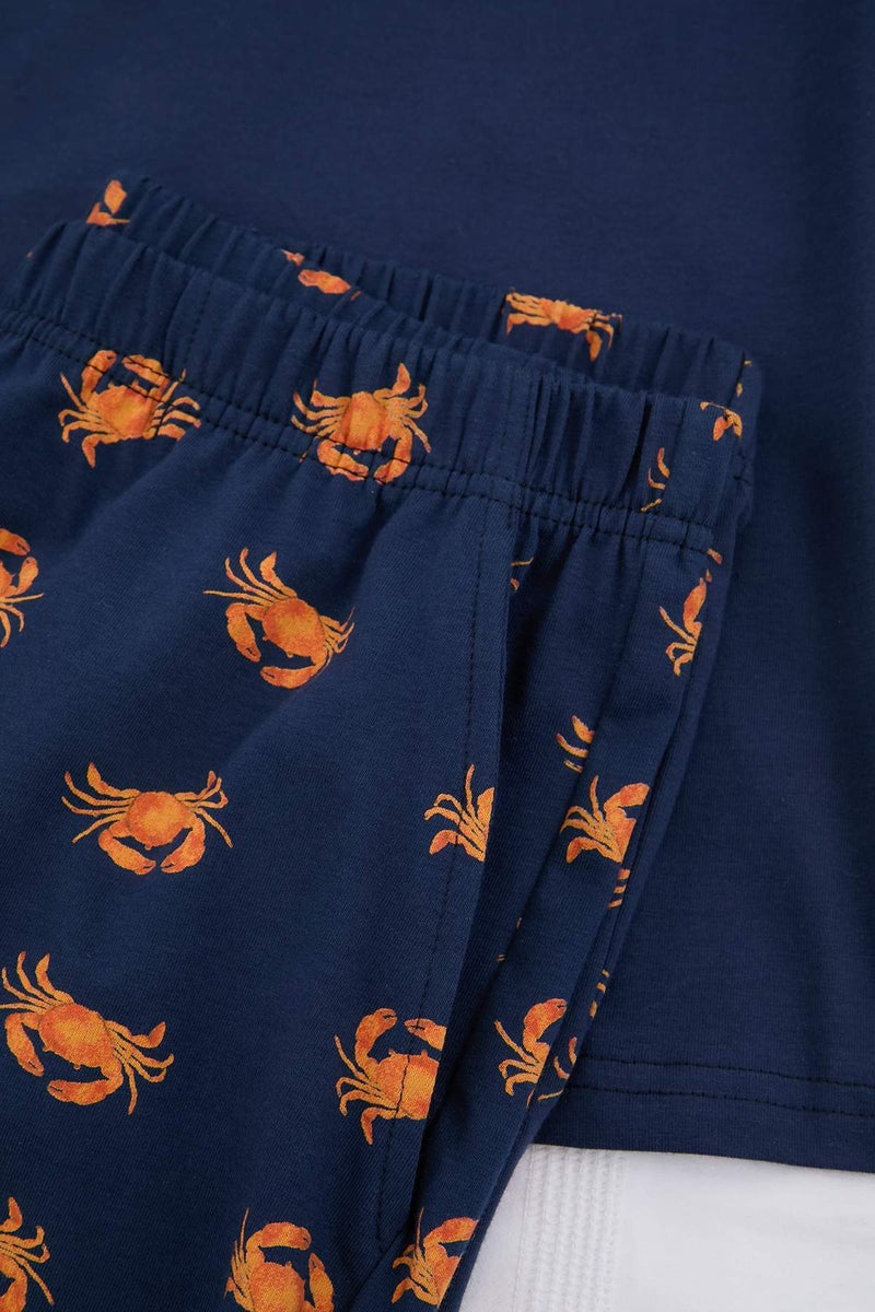 trendyol Navy Blue Regular Fit Crab Printed Cotton Pajama Set Tmnss26Pt00020 - Image 5