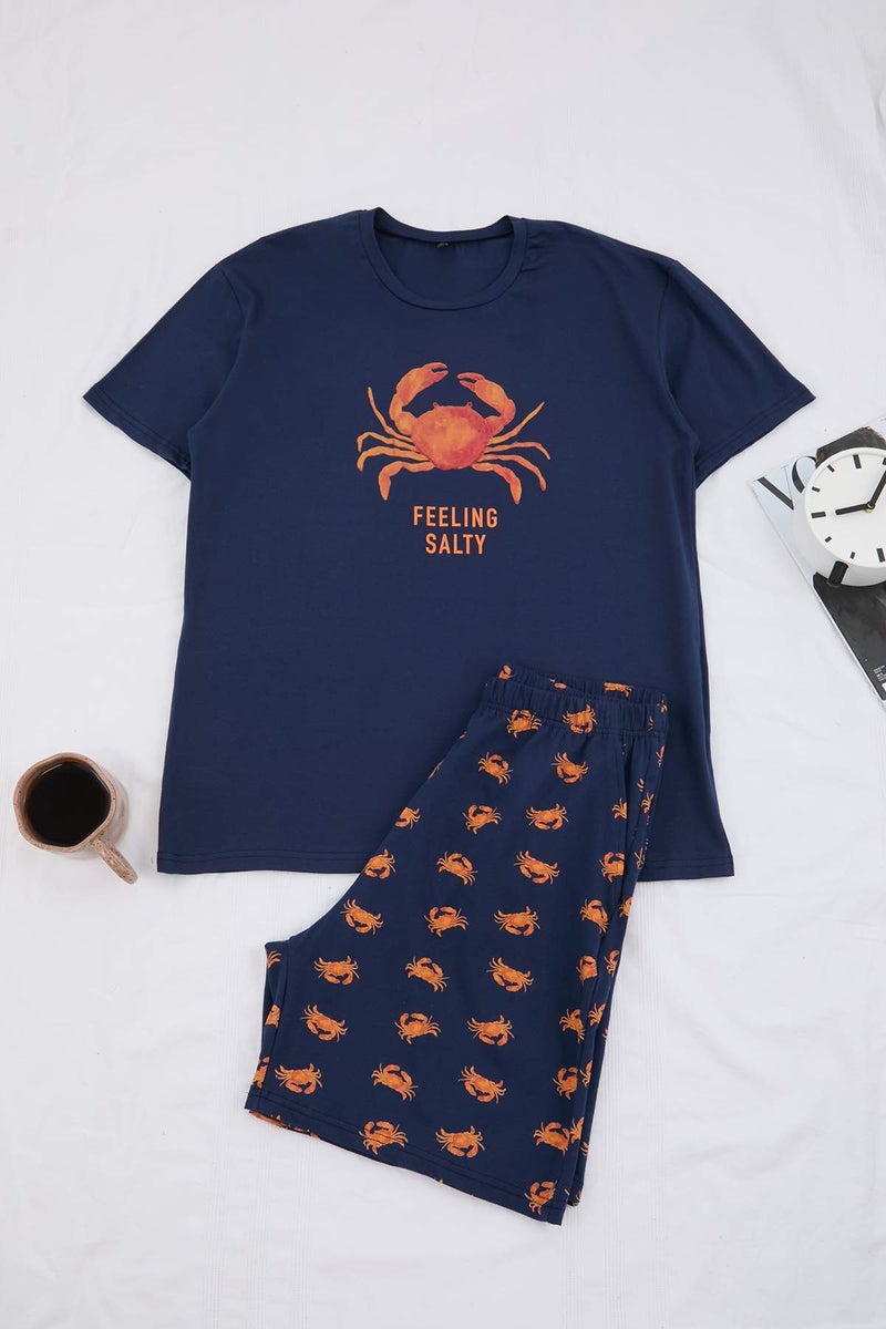 trendyol Navy Blue Regular Fit Crab Printed Cotton Pajama Set Tmnss26Pt00020 - Image 4