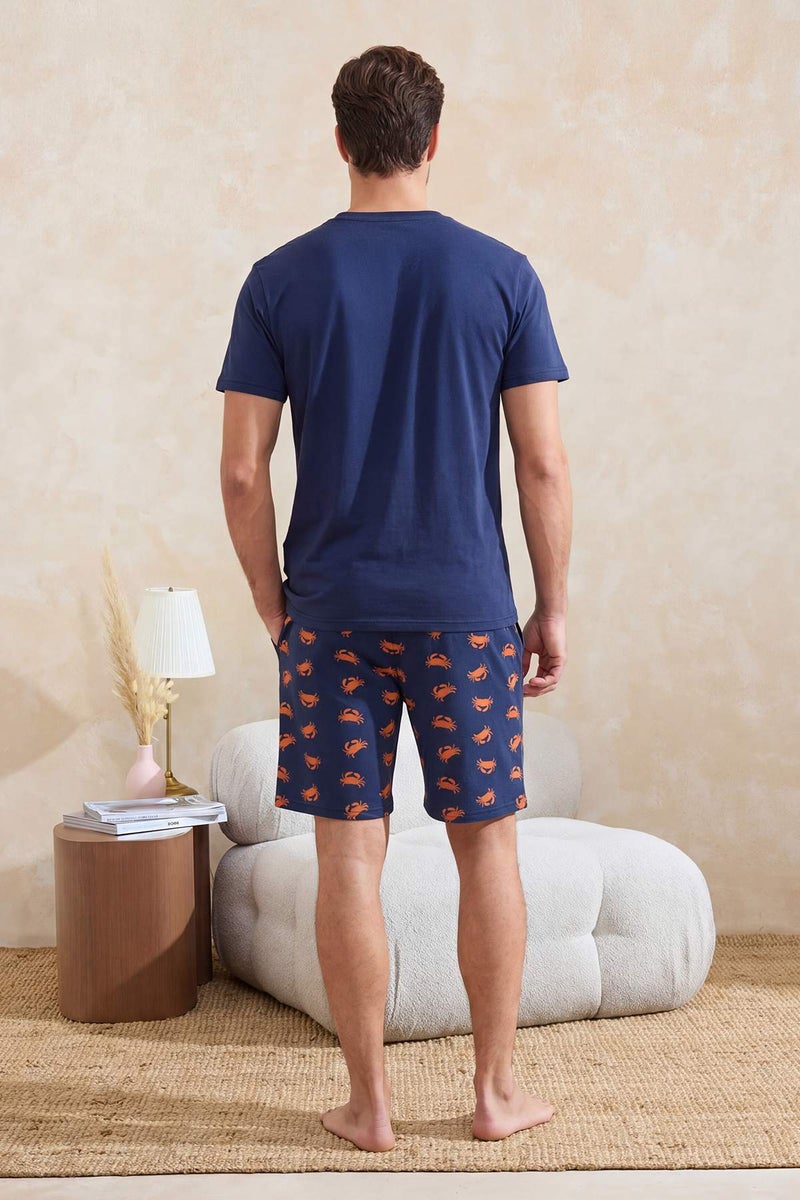 trendyol Navy Blue Regular Fit Crab Printed Cotton Pajama Set Tmnss26Pt00020 - Image 3