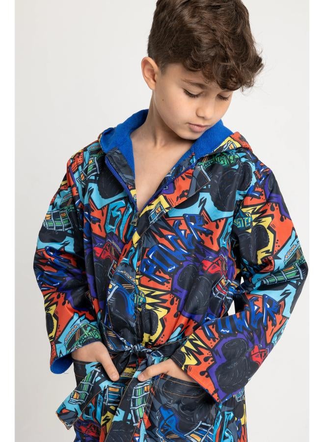 Boys' Waterproof Swim Robe – "Monster Truck" Design - Image 4