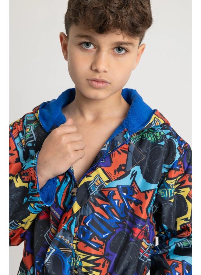 Boys' Waterproof Swim Robe – "Monster Truck" Design - Image 3
