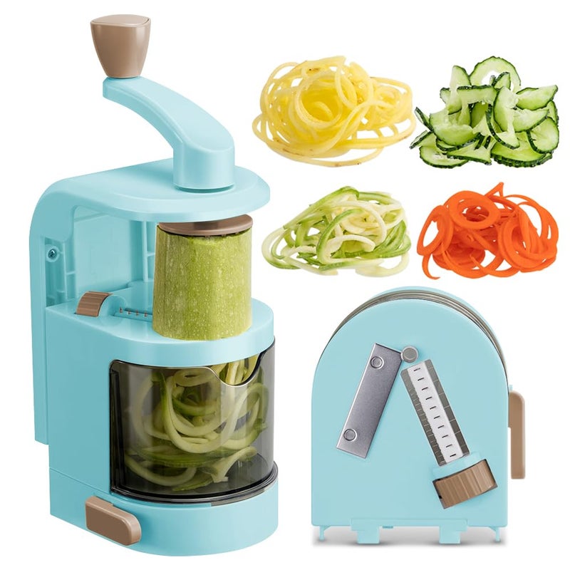 Badelite Vegetable Spiralizer 4-IN-1 Rotating Blade Veggie Spiralizer Zucchini Noodle Maker with Strong Suction Cup Spiral Vegetable Cutter Slicer - Blue - Image 1