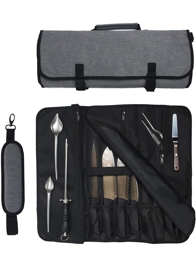 S-TOP Chef Knife Bag Roll Up Knife Bag Pouch for Kitchen Utility Tool and Travel Storage, Waxed Canvas Knife Cultery Carrier, Portable Chef Knife Cases, Knife Pouch Holders(16 Pockets) - Image 1
