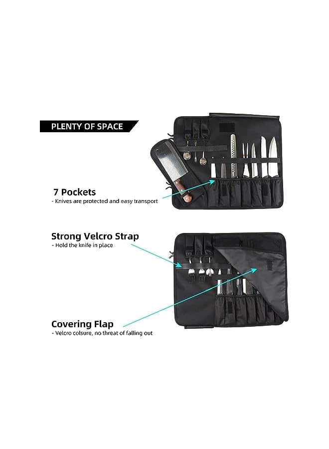 S-TOP Chef Knife Bag Roll Up Knife Bag Pouch for Kitchen Utility Tool and Travel Storage, Waxed Canvas Knife Cultery Carrier, Portable Chef Knife Cases, Knife Pouch Holders(16 Pockets) - Image 2