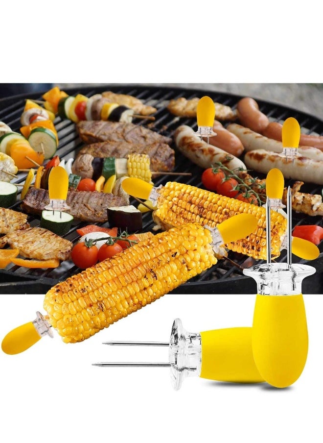 Generic 12pcs Corn Cob Skewers Stainless Steel Corn on The Cob Holders Skewers with Silicone Handle BBQ Grill Food Prongs Skewers Forks Party Yellow  - Image 4