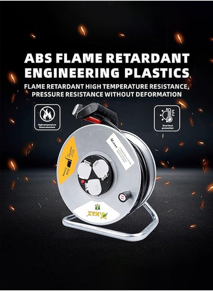 Vmax 50M Heavy Duty Extension Cable Reel with 3×13A Sockets, 3×1.5mm² Power Extension Cord, Socket Safety Shutter, 3120W Unwound for Home, Workshop & Industrial Use - Image 1