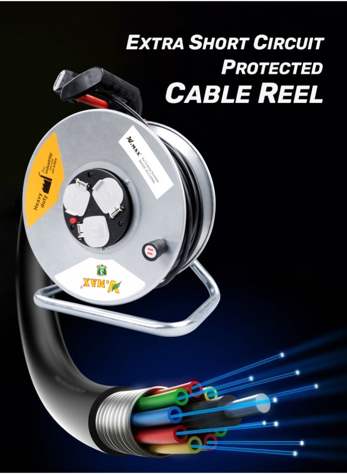 Vmax 50M Heavy Duty Extension Cable Reel with 3×13A Sockets, 3×1.5mm² Power Extension Cord, Socket Safety Shutter, 3120W Unwound for Home, Workshop & Industrial Use - Image 3