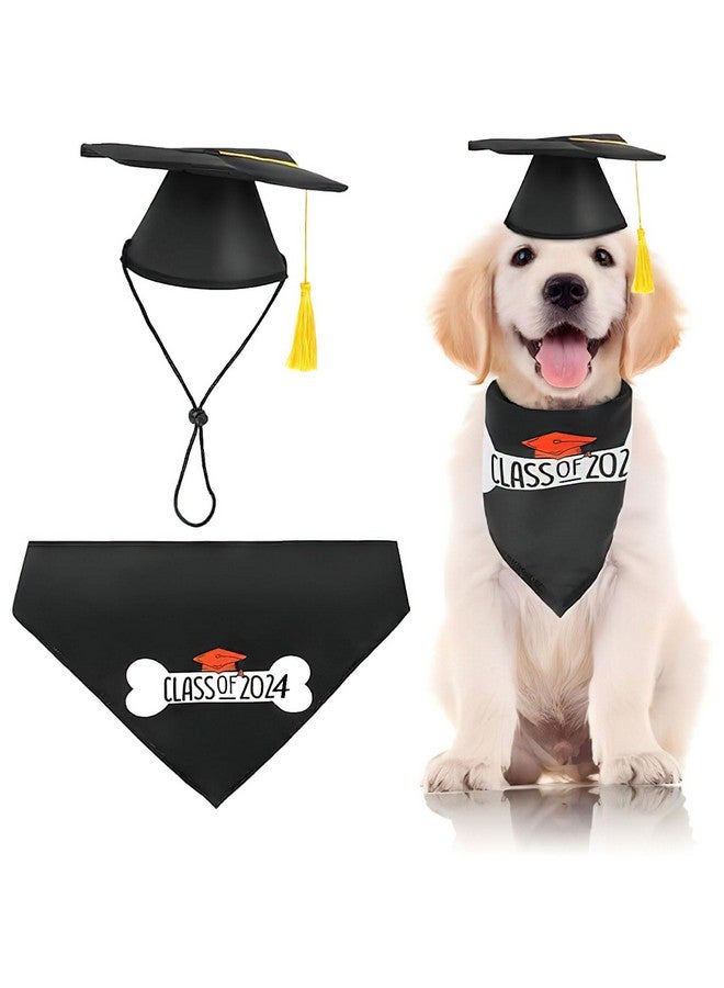 AUOCATTAIL Dog Graduation Cap and Bandana 2024 | Puppy Graduation Cap and Gown 2024 | Black Triangle Bibs Scarf Party Costumes Pet Cosplay Glasses Set Accessory Black - Image 2