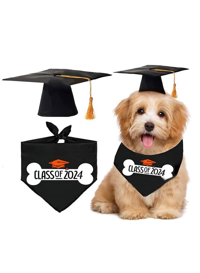 AUOCATTAIL Dog Graduation Cap and Bandana 2024 | Puppy Graduation Cap and Gown 2024 | Black Triangle Bibs Scarf Party Costumes Pet Cosplay Glasses Set Accessory Black - Image 1