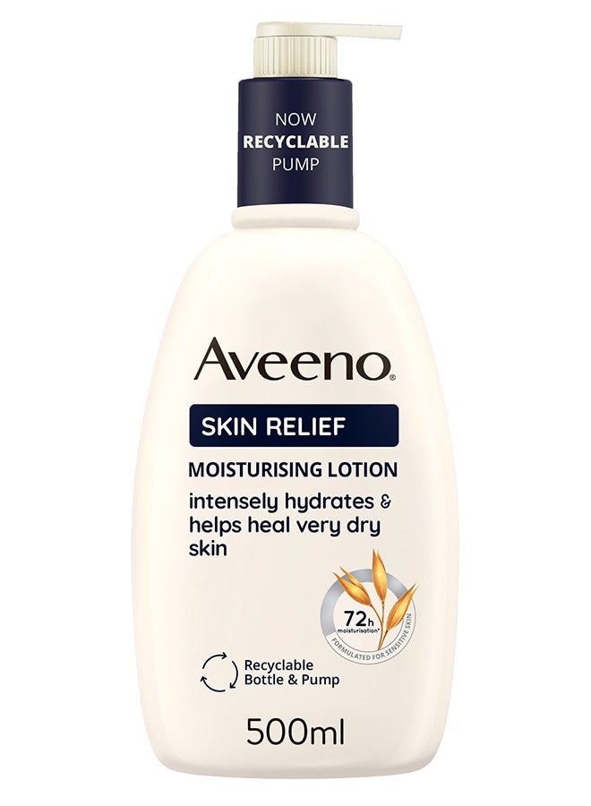 Aveeno Skin Relief Moisturising Lotion, With Soothing Triple Oat Complex & Shea Butter, Suitable For Sensitive Skin, 72-Hour Intense Hydration, Helps Relieve very Dry, Tight Skin, Unscented, 500ml - Image 1