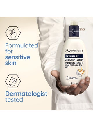 Aveeno Skin Relief Moisturising Lotion, With Soothing Triple Oat Complex & Shea Butter, Suitable For Sensitive Skin, 72-Hour Intense Hydration, Helps Relieve very Dry, Tight Skin, Unscented, 500ml - view 4