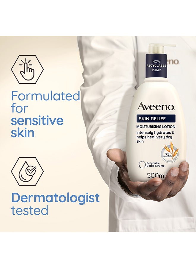 Aveeno Skin Relief Moisturising Lotion, With Soothing Triple Oat Complex & Shea Butter, Suitable For Sensitive Skin, 72-Hour Intense Hydration, Helps Relieve very Dry, Tight Skin, Unscented, 500ml - Image 4