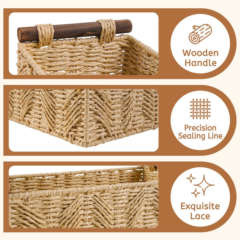 STOBSK Bathroom Baskets for Organizing with Handle Decorative Basket for Bathroom Countertop Storage Toilet Paper Storage Basket for Toilet Tank Top Small Baskets Set,Beige - Image 2
