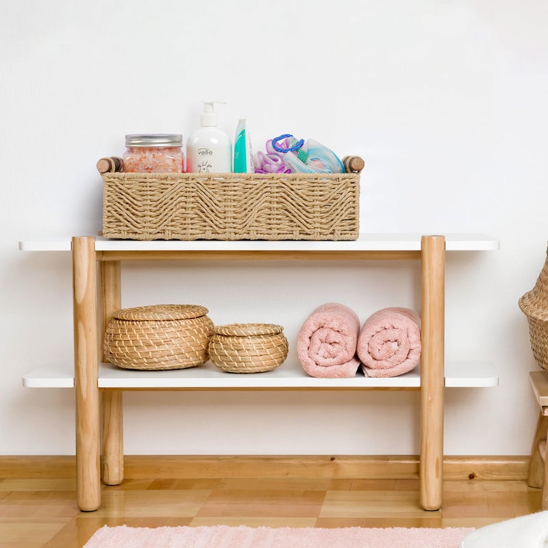STOBSK Bathroom Baskets for Organizing with Handle Decorative Basket for Bathroom Countertop Storage Toilet Paper Storage Basket for Toilet Tank Top Small Baskets Set,Beige - Image 5