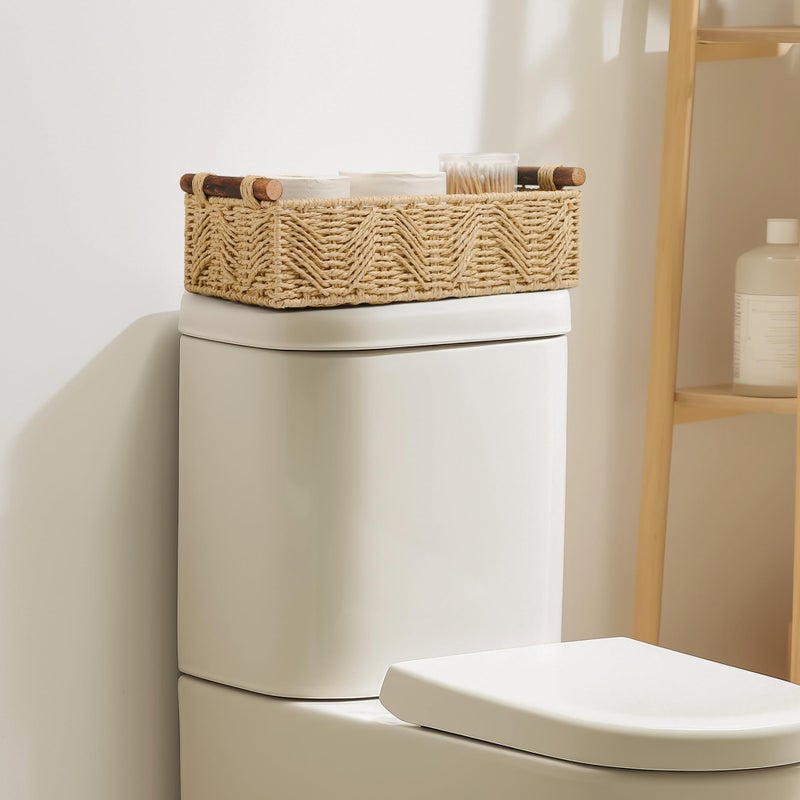 STOBSK Bathroom Baskets for Organizing with Handle Decorative Basket for Bathroom Countertop Storage Toilet Paper Storage Basket for Toilet Tank Top Small Baskets Set,Beige - Image 3