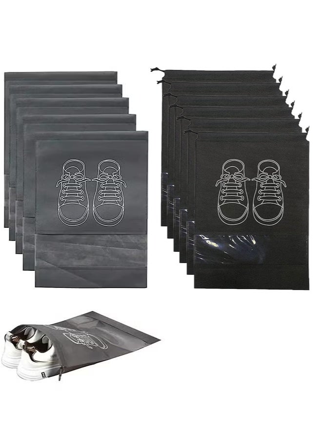 Large Travel Storage Shoe Bag 12pcs Portable Shoe Bag Dust proof Shoe Organizer Bags for Men and Women Shoes Black Grey - Image 1