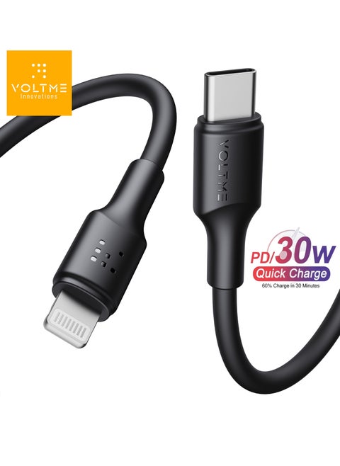 iPhone Charger Cable (1.2m), Voltme USB-C to Lightning Cable for Fast Charging, 30W PD Power Delivery, High-Speed ​​Data Transfer, Durable and Tangle-Free, Compatible with iPhone 14/14 Pro/14 Plus/14 Pro Max, iPhone 13/13 Pro/13 Pro Max/13 Mini, iPhone 12/12 Pro/11/XS/XR/8/8 Plus, iPad Pro, iPad Air, AirPods - Black