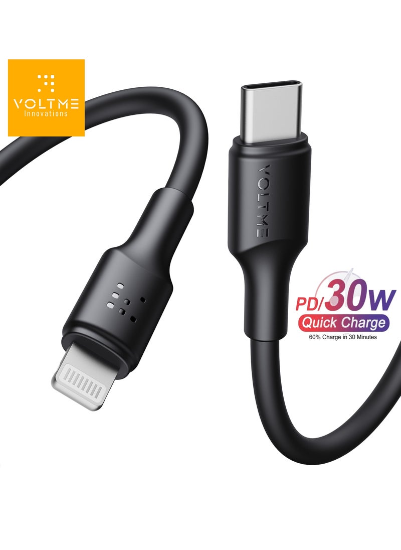 VOLTME - iPhone Charger Cable (1.2m), Voltme USB-C to Lightning Cable for Fast Charging, 30W PD Power Delivery, High-Speed ​​Data Transfer, Durable and Tangle-Free, Compatible with iPhone 14/14 Pro/14 Plus/14 Pro Max, iPhone 13/13 Pro/13 Pro Max/13 Mini, iPhone 12/12 Pro/11/XS/XR/8/8 Plus, iPad Pro, iPad Air, AirPods - Black - Image 1