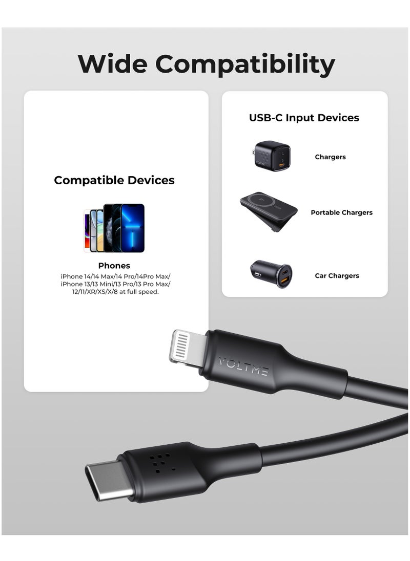 VOLTME - iPhone Charger Cable (1.2m), Voltme USB-C to Lightning Cable for Fast Charging, 30W PD Power Delivery, High-Speed ​​Data Transfer, Durable and Tangle-Free, Compatible with iPhone 14/14 Pro/14 Plus/14 Pro Max, iPhone 13/13 Pro/13 Pro Max/13 Mini, iPhone 12/12 Pro/11/XS/XR/8/8 Plus, iPad Pro, iPad Air, AirPods - Black - Image 1