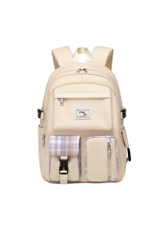 Korean Style School Backpack Large Capacity Rice White KJ lattice