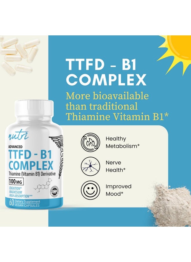 Nature'S Fusions - TTFD Thiamine B1 Supplement - 100mg 60 Servings - Thiamine TTFD Supplement - With 8mg Magnesium - No Toxic Fillers - TTFD Thiamine Tetrahydrofurfuryl Disulfide - Third Party Lab Tested - Image 1