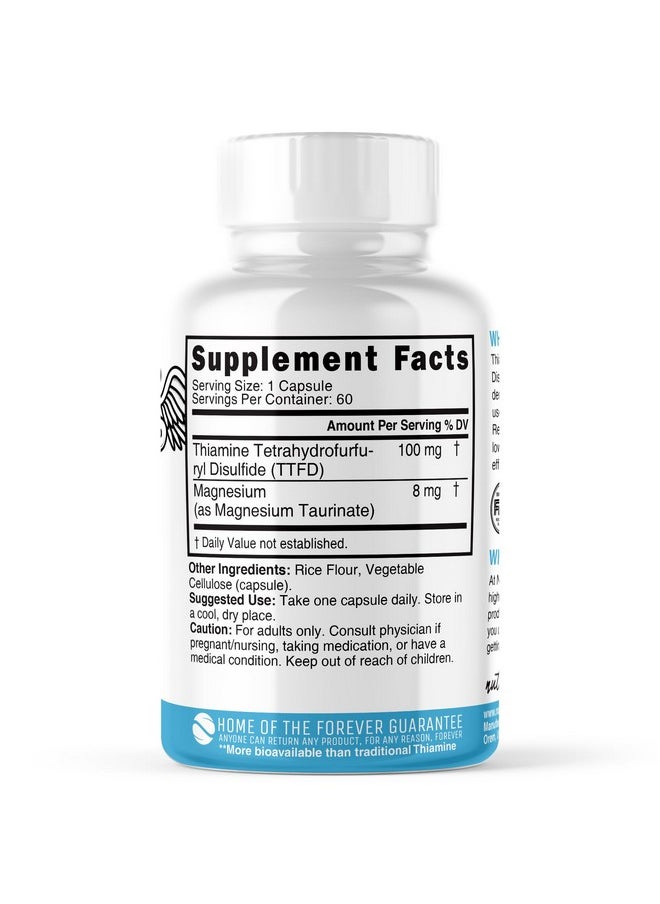 Nature'S Fusions - TTFD Thiamine B1 Supplement - 100mg 60 Servings - Thiamine TTFD Supplement - With 8mg Magnesium - No Toxic Fillers - TTFD Thiamine Tetrahydrofurfuryl Disulfide - Third Party Lab Tested - Image 1
