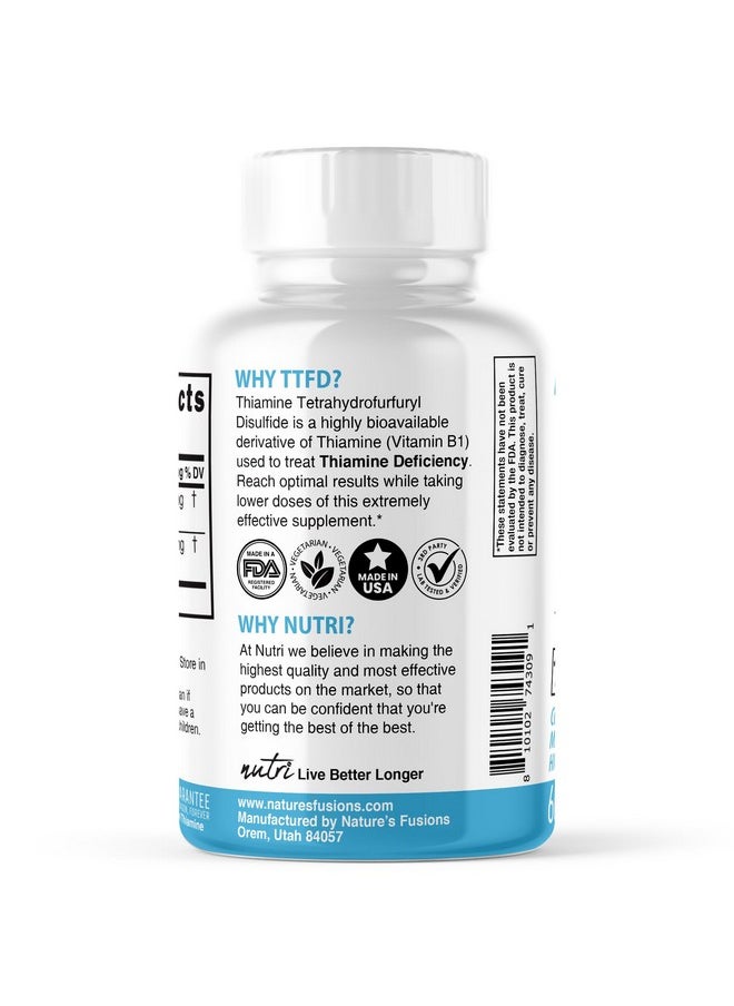 Nature'S Fusions - TTFD Thiamine B1 Supplement - 100mg 60 Servings - Thiamine TTFD Supplement - With 8mg Magnesium - No Toxic Fillers - TTFD Thiamine Tetrahydrofurfuryl Disulfide - Third Party Lab Tested - Image 1