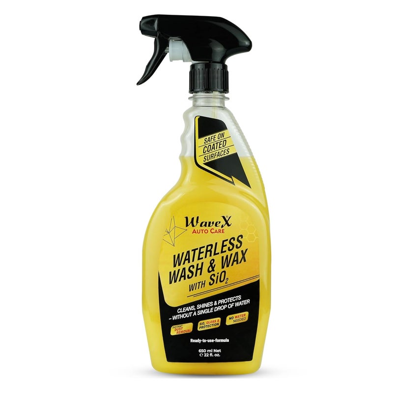 WAVEX Waterless Wash and Wax with SiO₂ – Cleans, Shines & Protects | Instant Car Cleaner with Gloss & Hydrophobic Protection | No Water Needed, Safe on All Surfaces – 650ml - Image 1